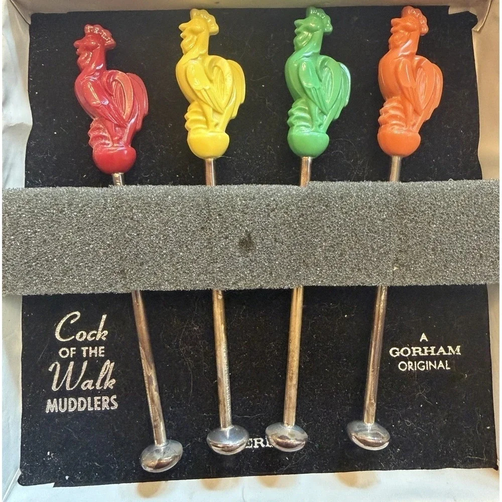Gorham Sterling Silver Rooster Walk Cocktail Stirrers Muddlers Set